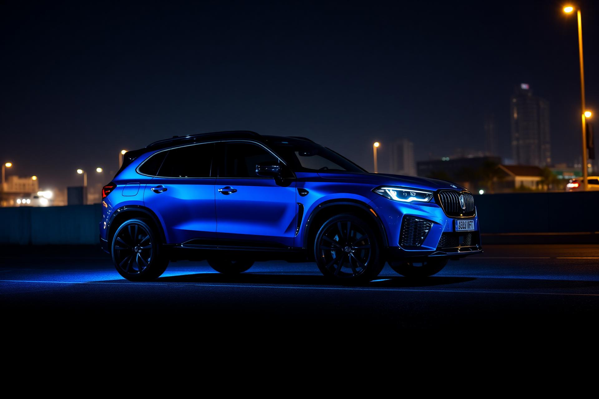 Carro azul à noite